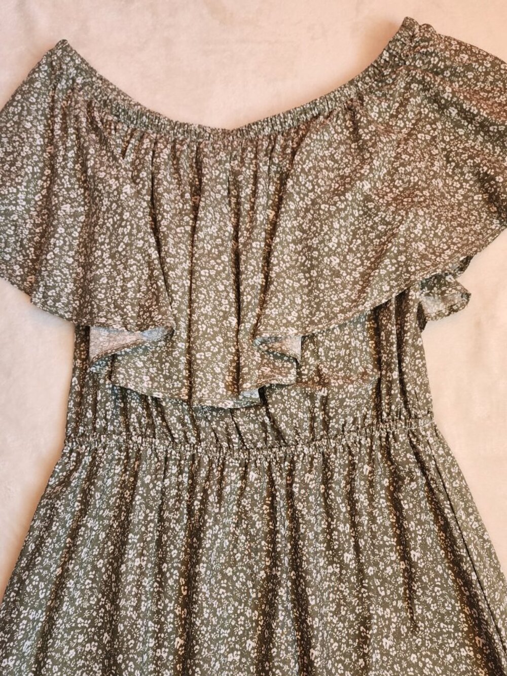 Olive Green Off Shoulder Floral Maxidress - Picture 3 of 6